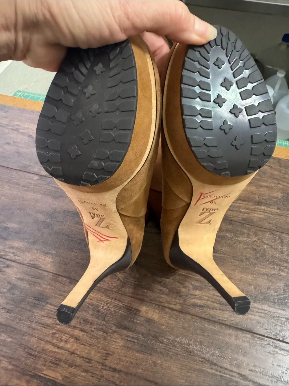 type z tan suede heeled boots vero curio real leather sole size 9.5 woman’s
